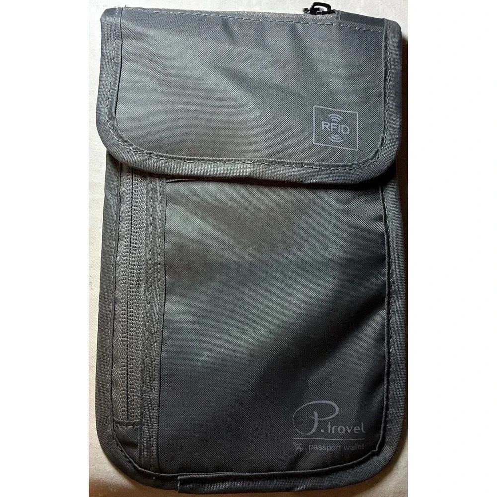 P. Travel-Ultra Slim Design Passport Wallet Holder Organizer w/RFID Gray W/Strap